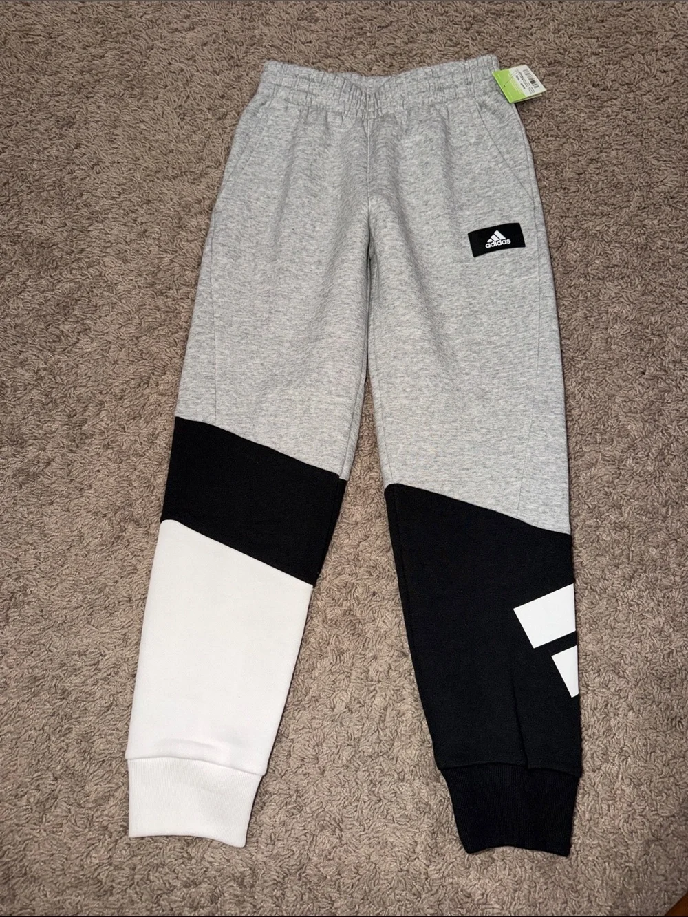 adidas Grey, Black & White Colorblock Kids Joggers